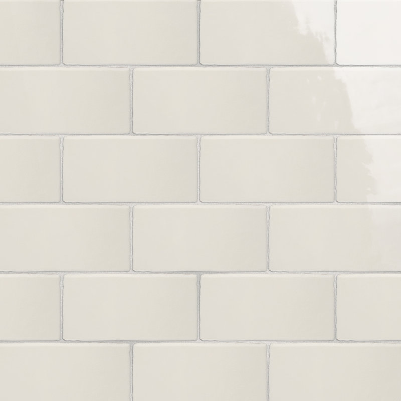 Antic Craquelle 3" x 6" Ceramic Concrete Look Subway Wall Tile, White