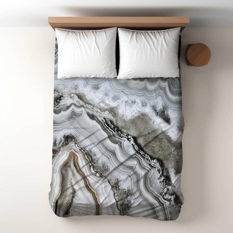 Polyester Sateen Duvet Cover, Twin Duvet, White Abstract Geode