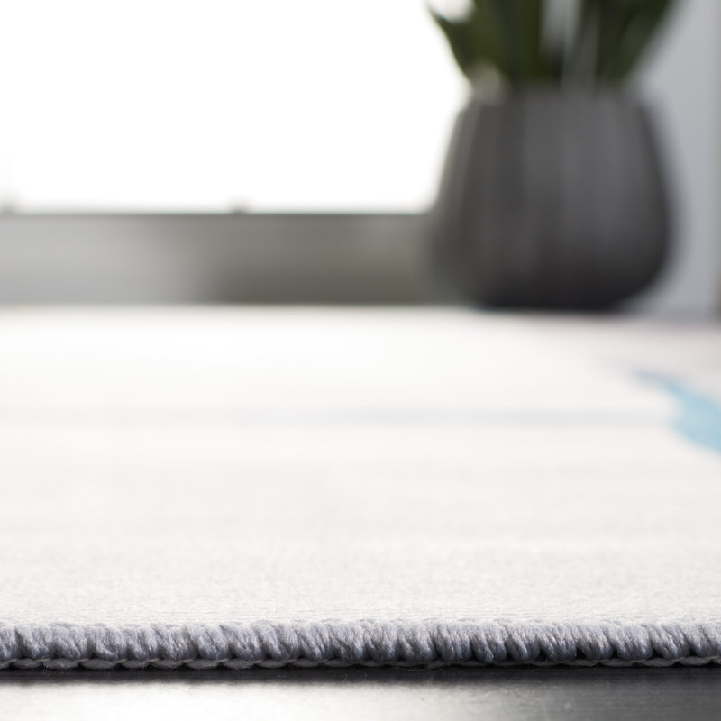 Gray and Blue Abstract Synthetic Washable Area Rug