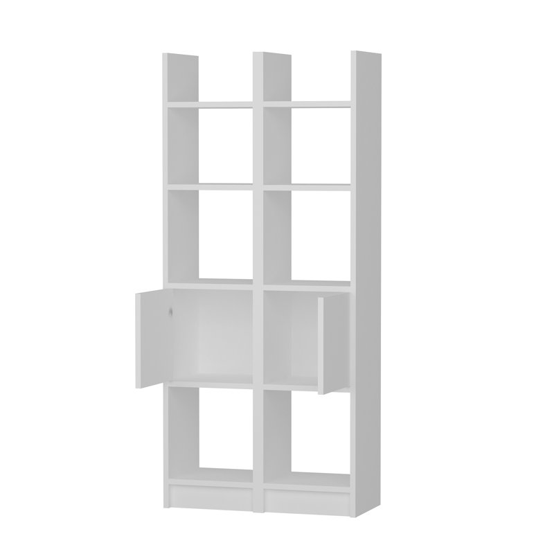 Bibliothèque moderne blanche, 66,2 x 59,1 x 11,6 pouces | 100% panneau de particules enduit de mélamine, épaisseur: 0,7 pouce | Nombreuses tablettes, conception à fixation murale | Parfait pour la maison ou le bureau, élégant et fonctionnel