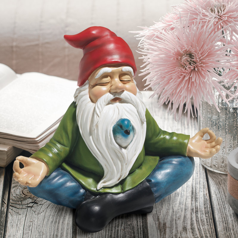 Whimsical Zen Garden Gnome Statue with Bird