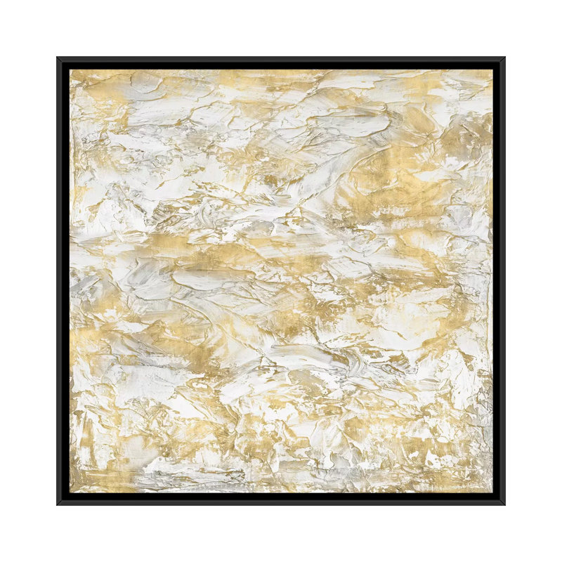 «Textural with Gold III», impression sur toile, H 18 po x l 18 po x P 1,5 po, Toile avec cadre noir, Pas de tapis