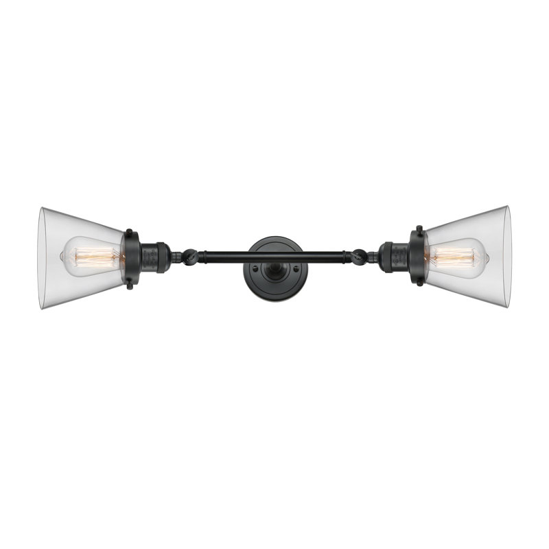Cone 2 Light Tiltable Bath Vanity Light, 6 Watt Vinage LED Bulb, Clear, Matte Black