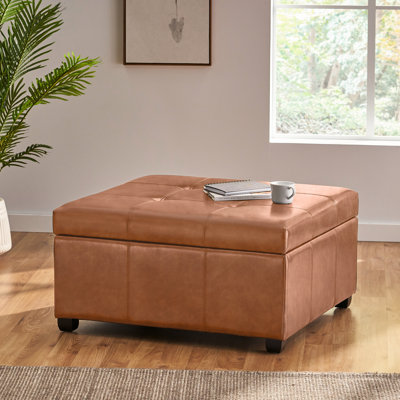Similicuir brun cognac avec surpiqûres gaufrées et pieds en bois de bouleau, idéal pour le rangement de sièges de vestibule, 18,96 po de hauteur brun, pieds, adaptable à différents styles de pièces, poids de 40,14 lb