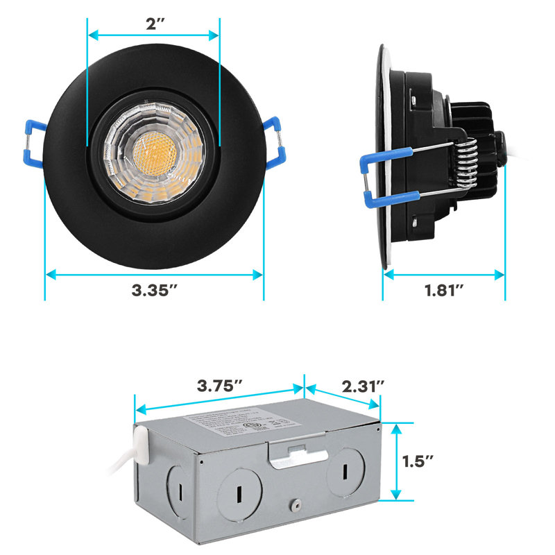 Ensemble d'éclairage encastré 3 "Ultra Slim Remodel IC, Noir