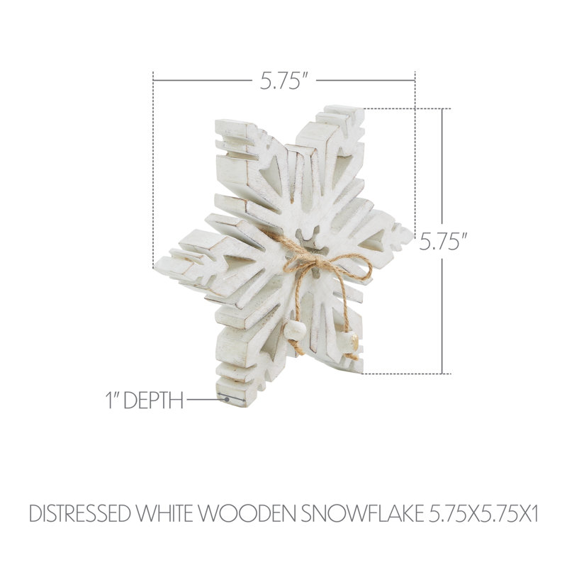 Flocon de neige en bois blanc vieilli, H 5,75 po x l 5,75 po x P 1 po