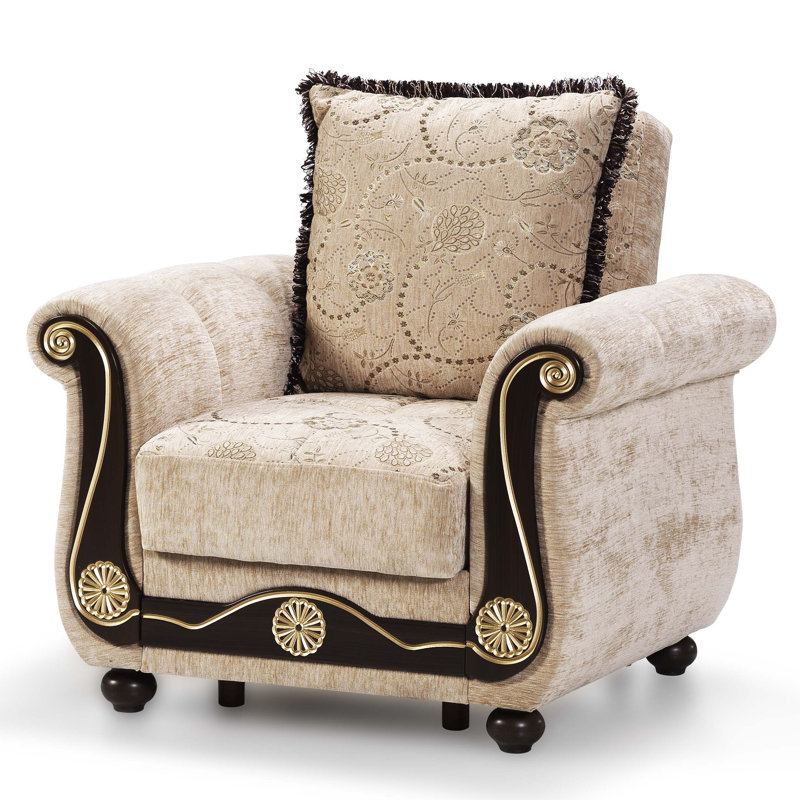 Fauteuil convertible 3 en 1 avec accoudoirs et tissu Amazon, Chenille beige