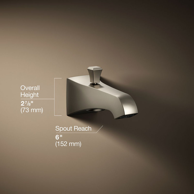 Memoirs Stately Wall-Mount 6" Diverter Bath Spout with Deco Lift Knob, Vibrant Brushed Nickel