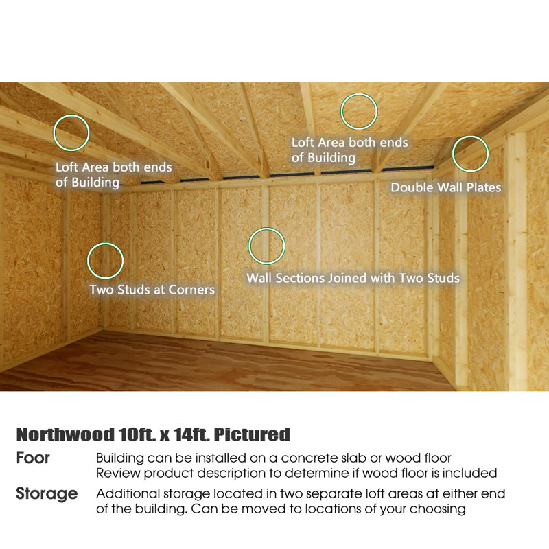 Northwood 10 ft. W x 14 ft. D Solid Wood Storage Shed