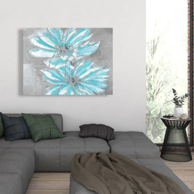 Deux petites fleurs bleues abstraites - art floral sur toile pour la maison