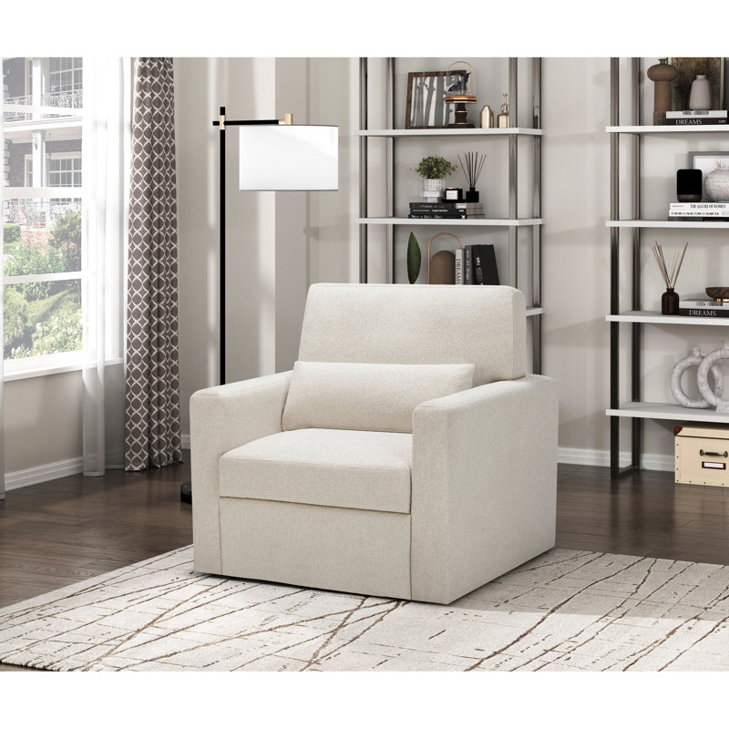 Fauteuil pivotant à 360 degrés avec revêtement en boucle beige, structure en bois massif, idéal pour les bureaux