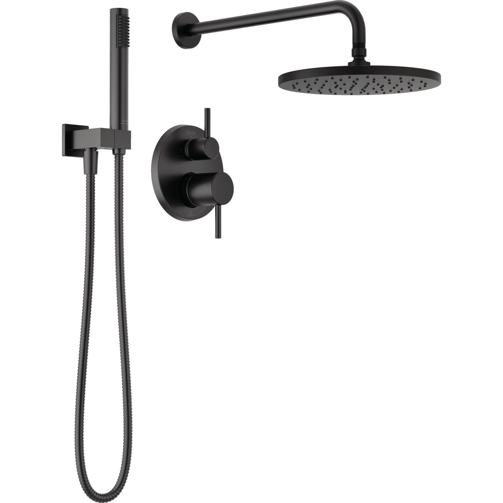 Modern Raincan Round Shower System, Rain Shower Head with Handheld Spray, Shower Faucet Set, Matte Black