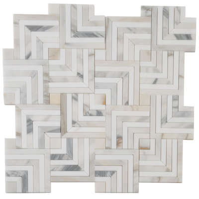 Serena 10x10 White Gray Calacatta Gold, Thassos Mosaic Chevron Wall and Floor Tile (3.47 sq ft/case) - 5 Pack