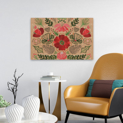 Holiday Lore III, contemporain, floral doré, crème Christma