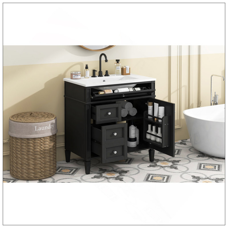 Meuble-lavabo moderne 30 po avec lavabo supérieur, meuble-lavabo moderne avec 2 tiroirs et un tiroir basculant, meuble-lavabo simple