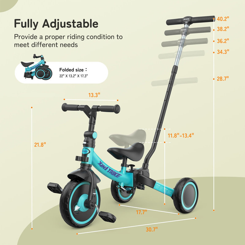 Tricycle pour tout-petits avec poignée-poussoir Besrey 1-5 ans pour filles / garçons, Vert