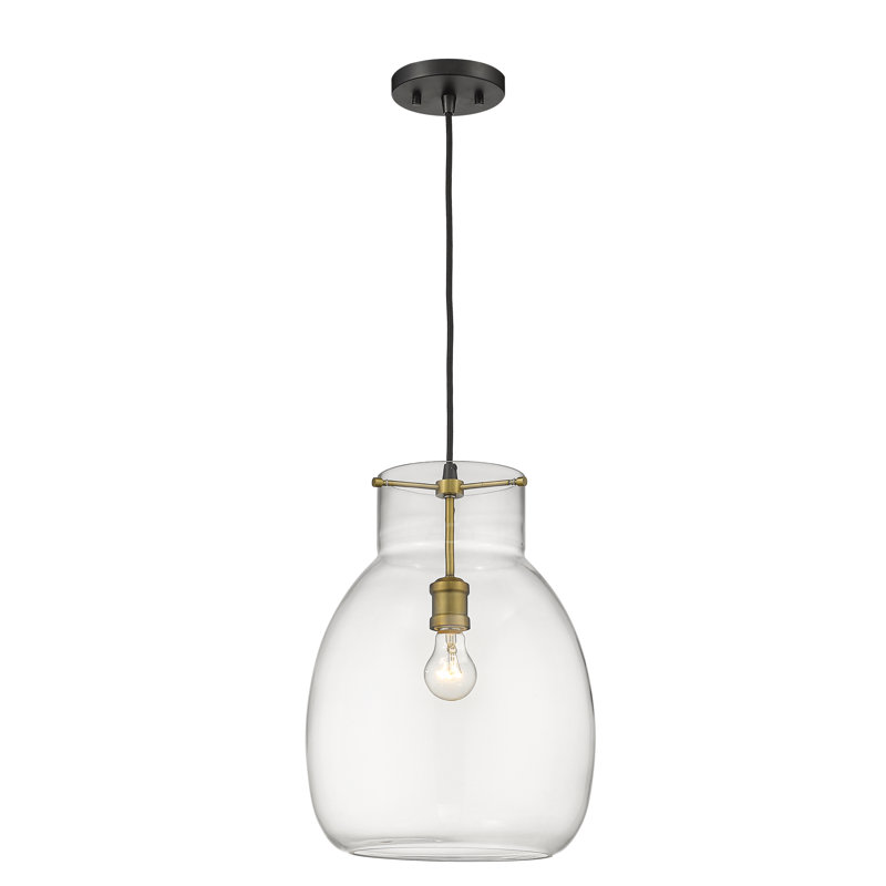 Luminaire à pot simple 1 lumières ArAgon, Laiton vieilli, H 16,5 po x l 12 po x P 12 po