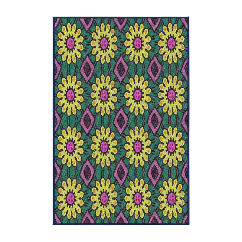 Tapis décoratif floral vert/rouge Neruda, Rectangle 7 pi x 9 pi