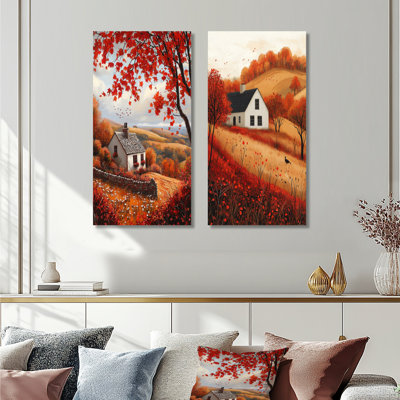 «Cottage in the Autumn Hills I», collection d'art sur toile 2 panneaux