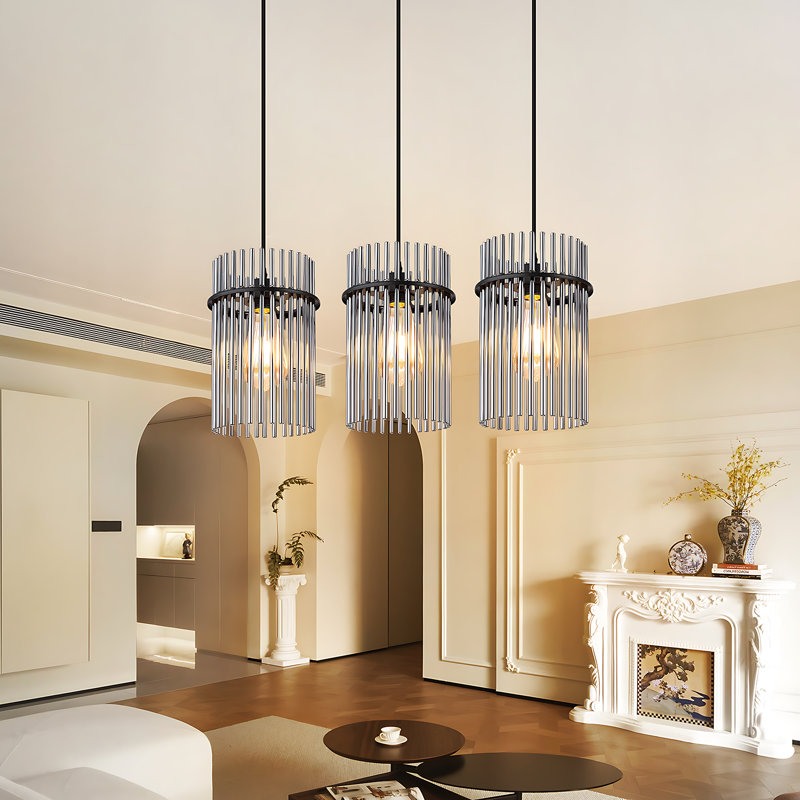 3 - Light Glass Cylinder Pendant, Black