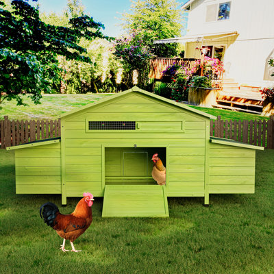 Poulailler de 11,12 pi, poulailler en bois avec 2 portes, nichoirs, perchoir confortable et accès facile pour les poulets