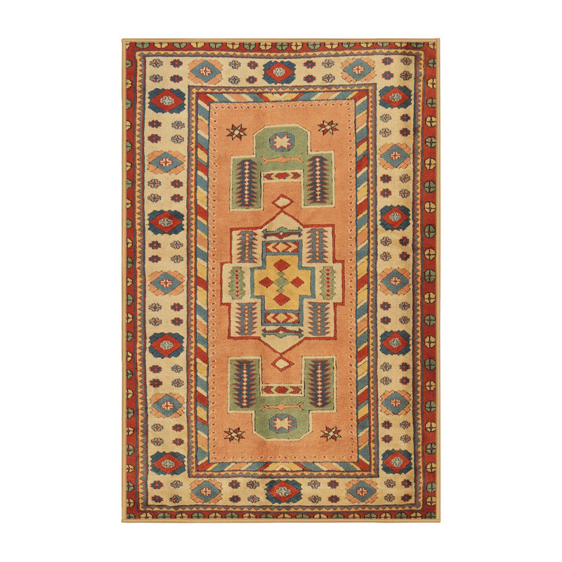 Tapis de surface brun/lin traditionnel Sabara, Rectangle 7 pi x 9 pi