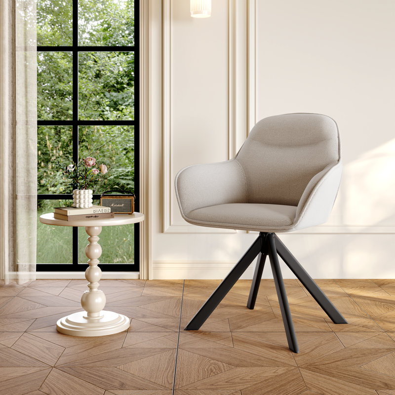 48.5cm H Swivel Upholstered Dining Chair with Ergonomic Back, Beige Linen