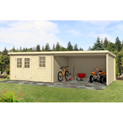 Lasita Reno 25 x 10 Ft. Pent Roof Summerhouse With An Undercover Canopy (28mm)