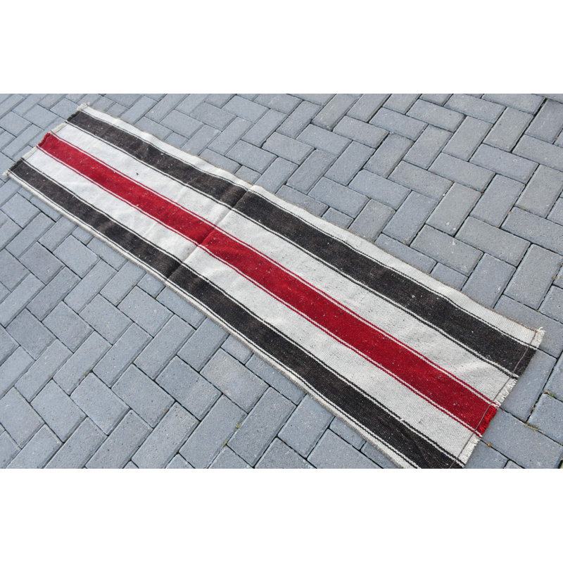 Chemin de table turc Kilim au design rétro pour la maison ou le bureau, idéal pour le couloir en couleur blanche