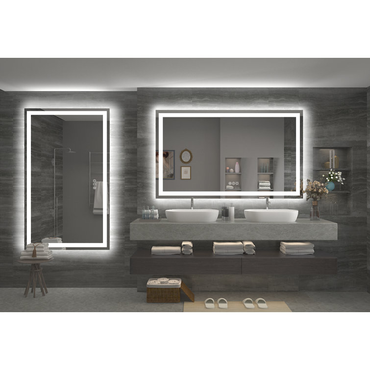 Aevar Super Bright Double LED Lights Anti-Fog Bathroom / Vanity Mirror with Tempered Glass & ETL Orren Ellis Size: 88 x 38