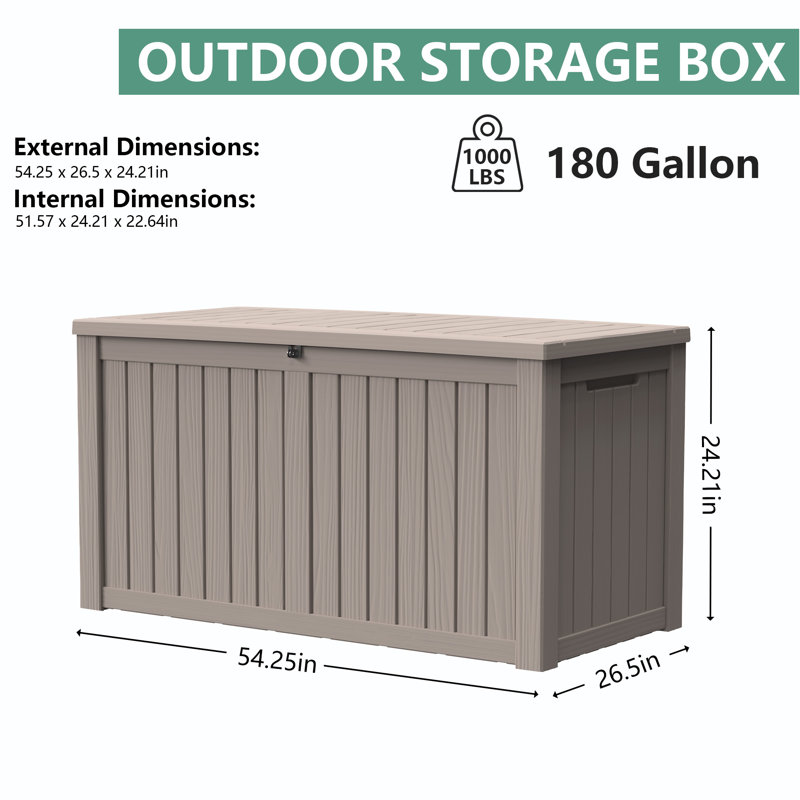 PawsomePad 180 gallons Boîte de rangement en résine brun clair pour l'extérieur intérieur, Brown