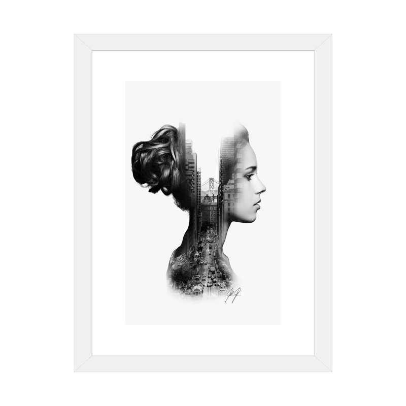 Impression d’art graphique « profile I » par Kathrin Federer, Papier encadré blanc, Blanc, H 24 po x l 16 po x P 1 po