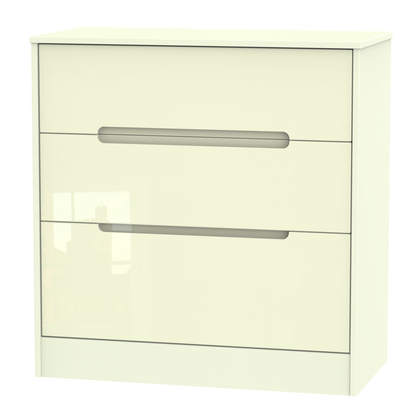 Fully Assembled Vernon 3 Drawer Chest, Cream Gloss/Cream Gloss