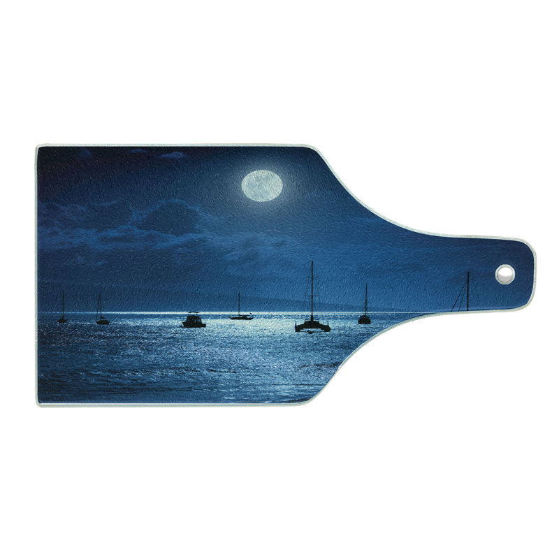 Ambesonne Ocean Tempered Glass Cutting Board Dramatic Nighttime Sky Navy White