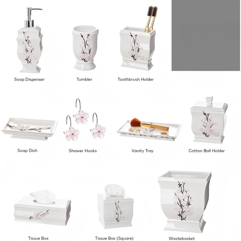 Couvre-boîte à mouchoirs carré - Décoration florale de cerisier blanc et rose - Porte-papier hygiénique en résine pour meubles-lavabos et tables de chevet - Curseur de fond durable