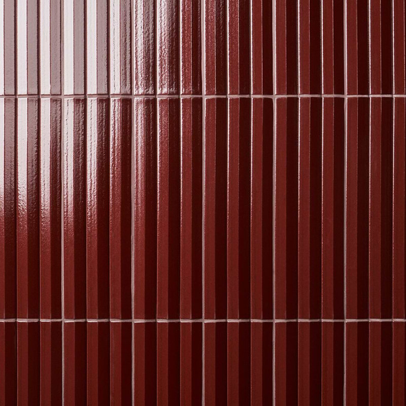 Ponto 5x16 Fluted 3D Polished Porcelain Tile, Ruby Red