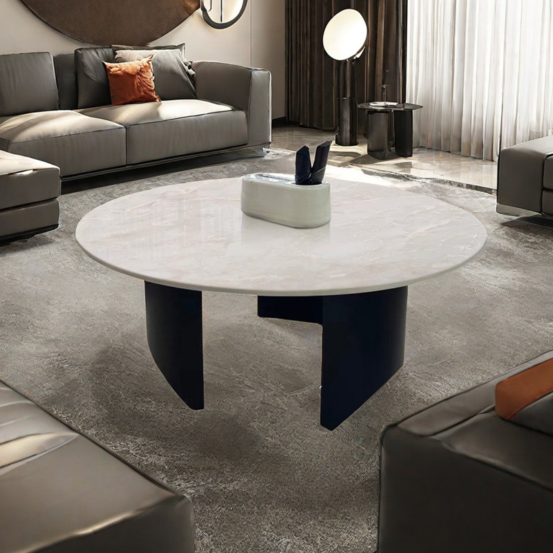 Table de salon italienne ronde en marbre, H 15,7 po x L 43,3 po x l 43,3 po