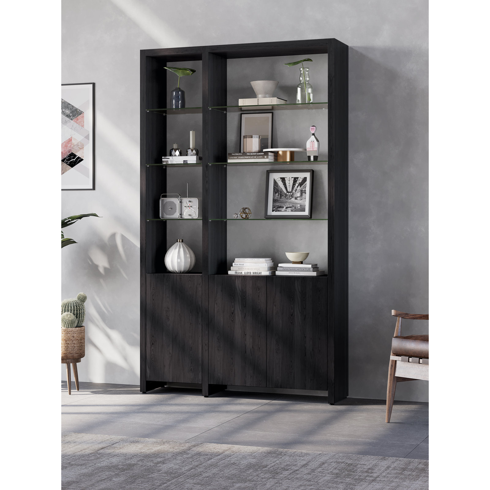 Linea™ Bookcase, 83.75" H x 50" W x 14" D, Charcoal Stained Ash, 2