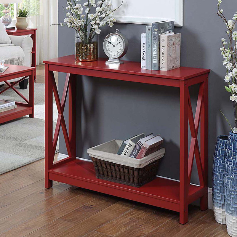 Darek Console Table with Shelf, Cranberry Red, 31.5" H x 39.5" W x 11.75" D