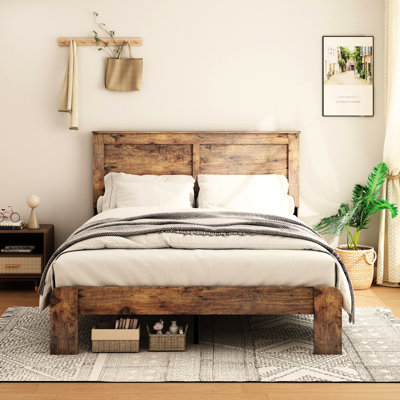 Full Size Wood Platform Bed Frame, Dark Brown Shade, Noise Sleep, No Box Spring Needed, Easy Assembly With All Tools, Large Under Storage, Metal & Build, Industrial Look For Bedroom Setup Bed, And
