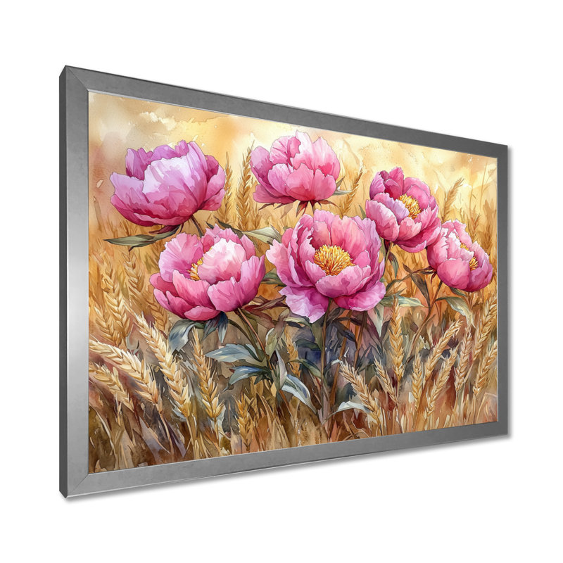 Draeson, campagne, pivoines dans le champ d'ambre II - pivoines, art mural sur toile, H 24 po x l 32 po, Argent argent
