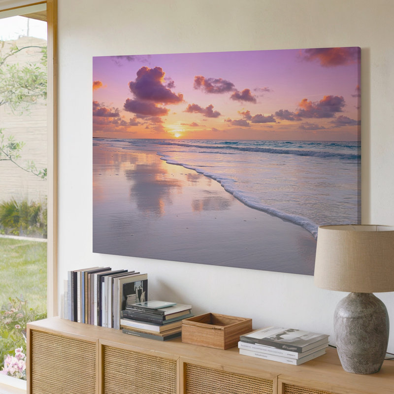 Reproduction d'art sur toile Serene Beach Sunrise Ocean Waves, 11 x 14 in