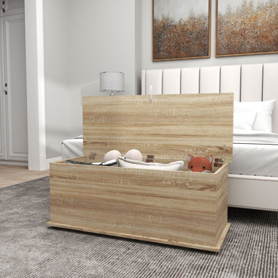Coffre de rangement relevable avec 2 charnières de sécurité, couvercle rabattable