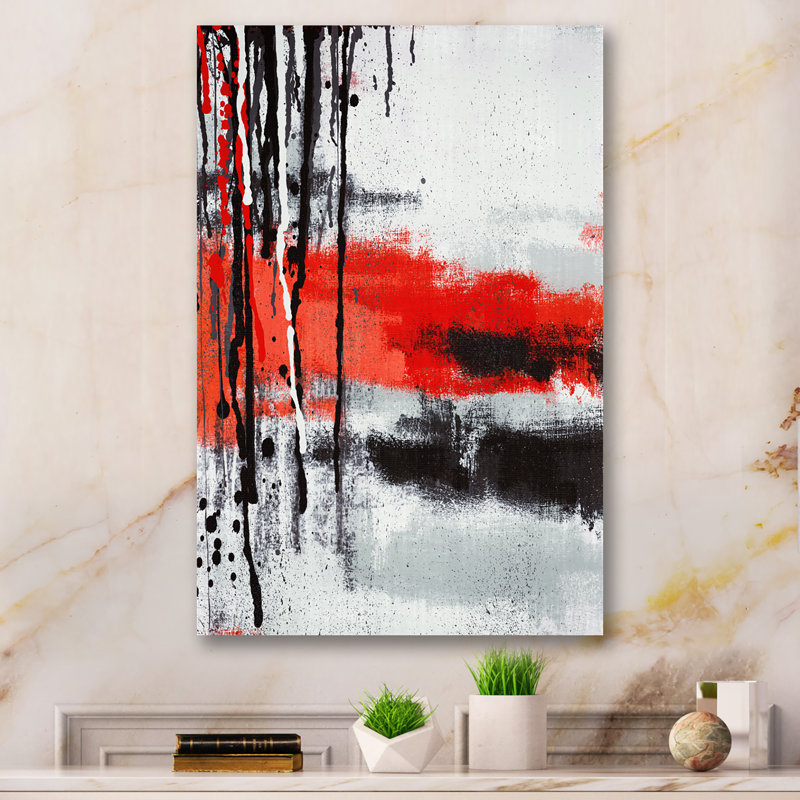 Grunge rouge et noir à la dérive - Peinture, H 32 po x l 16 po x P 1 po, Toile tendue