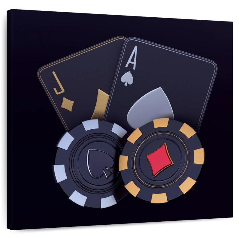Arney Black Playing Cards And Chips, 33" H x 33" W