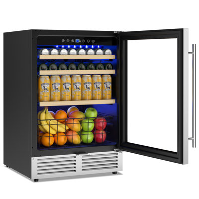 24″ Built-In Beverage Refrigerator, 220 Can Beer & Soda Cooler, Freestanding Drink Fridge with Lock and Reversible Door