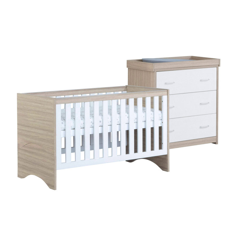 Veni Cot Bed 2-Piece Nursery Furniture Set, Oak/White