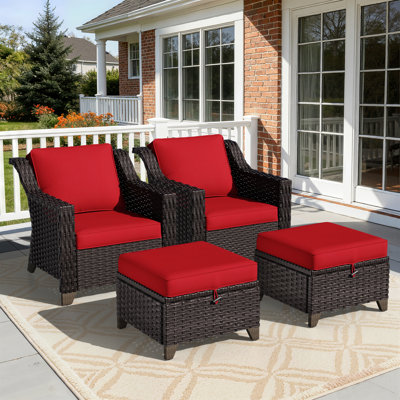 Meriwether Patio Chair with Cushions and Ottomans
