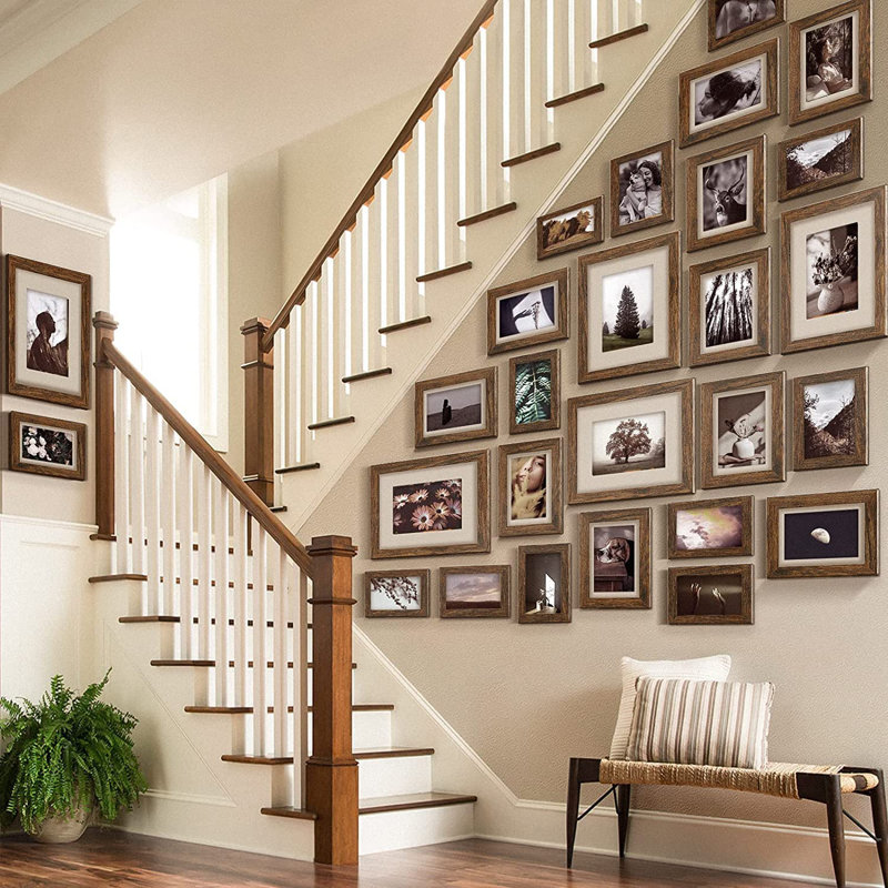 Picture Frames Collage Wall Decor, 10 Pack Photo Frame Set For Wall Gallery Decor-Farmhouse Wood Photo Display 8X10 Or 5X7 With Mat Or 4X6 Without Mat For Wall Mounting Or Tabletop-Rust Brown
