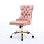 Chaise de bureau rose moderne avec boutons rembourrés en velours, base en métal doré électrolytique, fonction pivotante, coussin à rebond élevé, boutons de bureau réglables à la main, conception à boutons,-132960760-132960762
